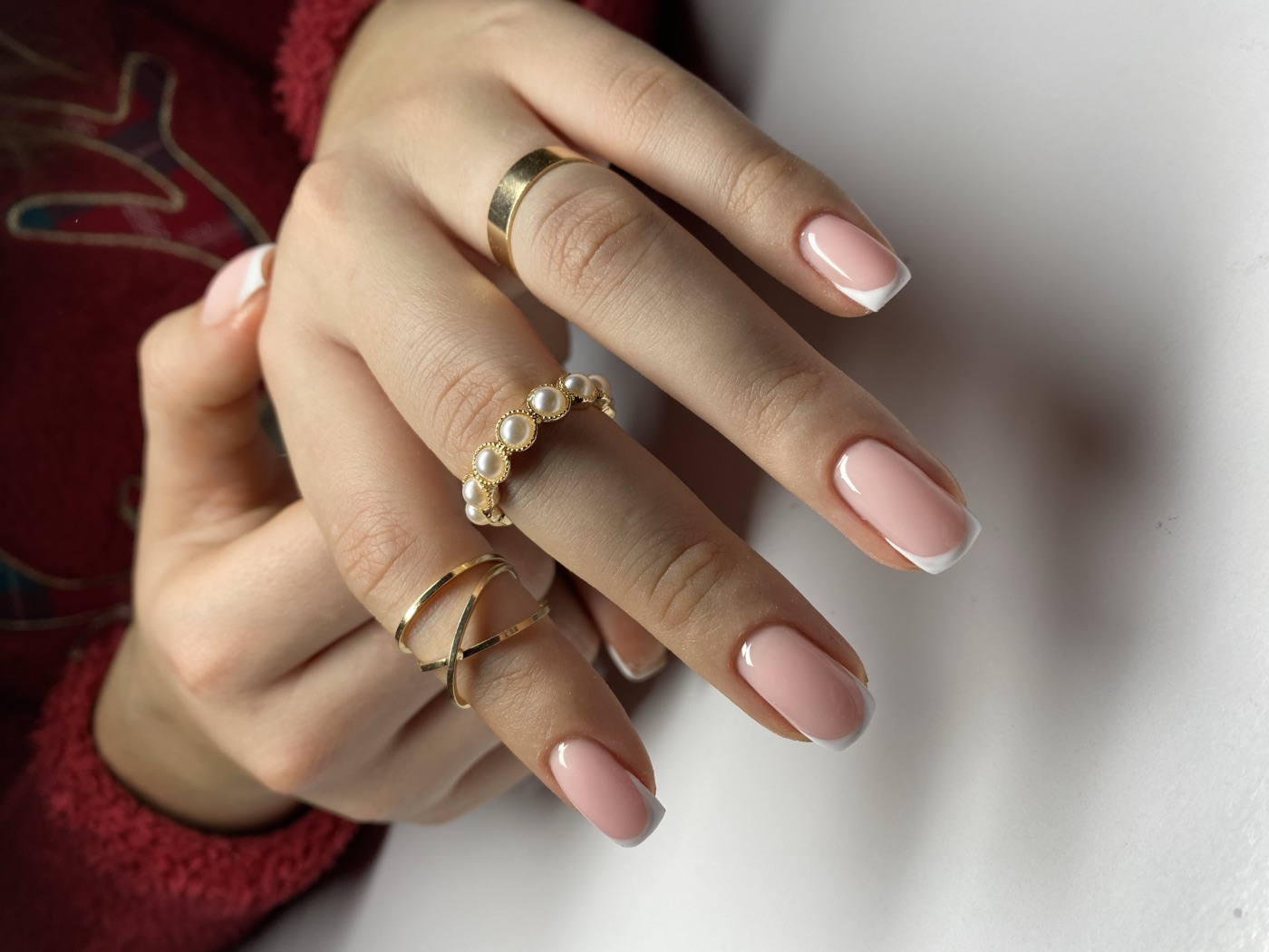 French gel polish manicure, long square shape