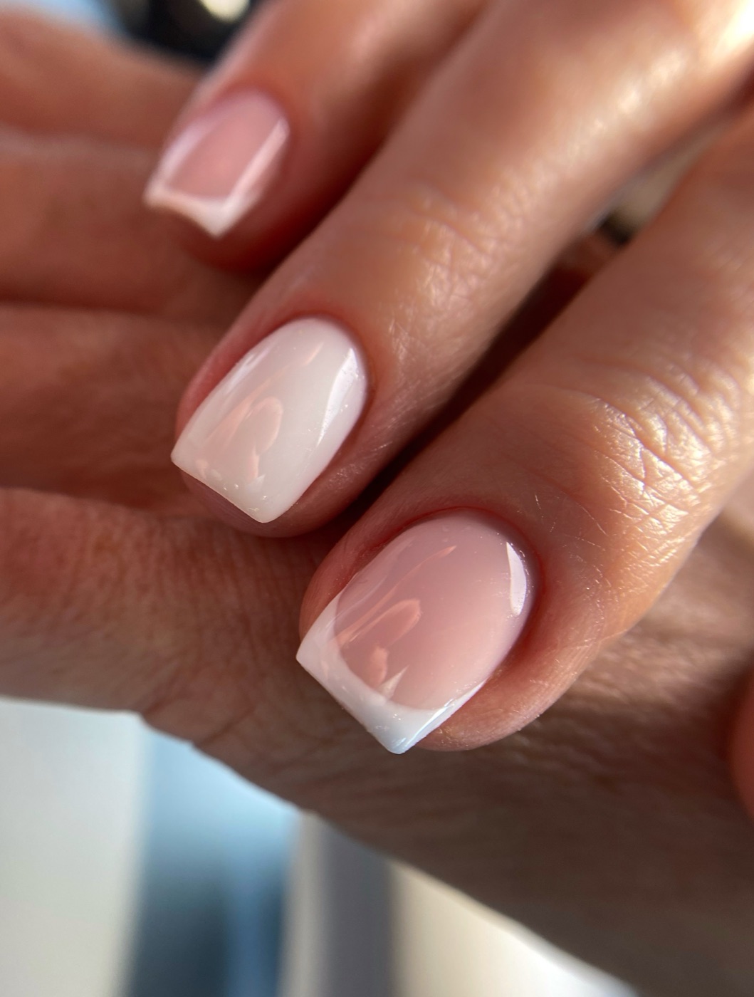 Natural French manicure, short nails